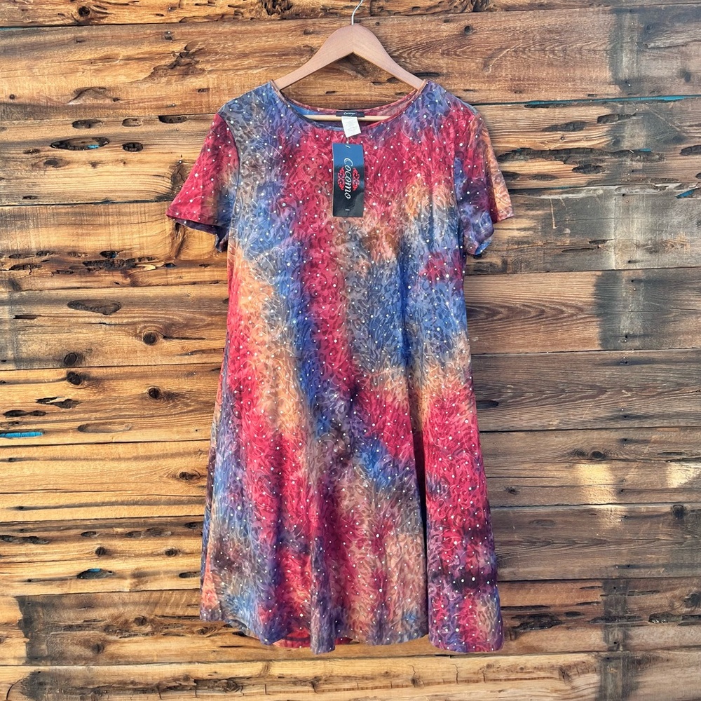 COCOMO | NWT Tie Dye Cheetah Sequin Dress L